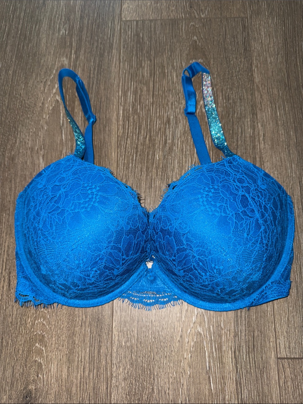 VS Shine strap enamel blue lace Bra